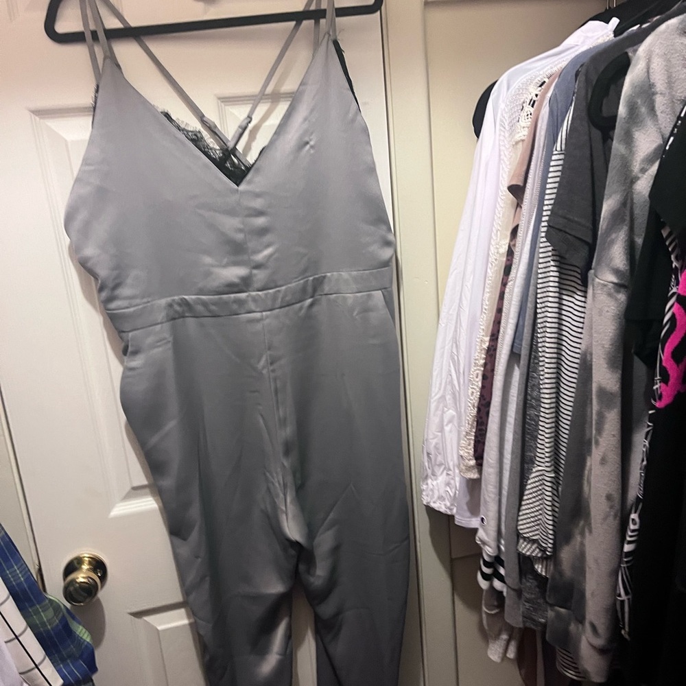 ASOS gray silk and black lace jumpsuit. NEVER BEEN WORN